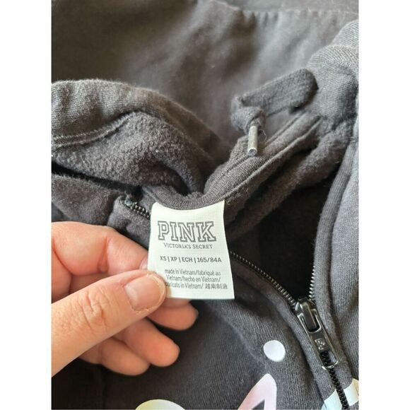 Victoria’s Secret PINK Womens XS Black White Script Logo Soft Hoody Sweat Shirt - Picture 2 of 10